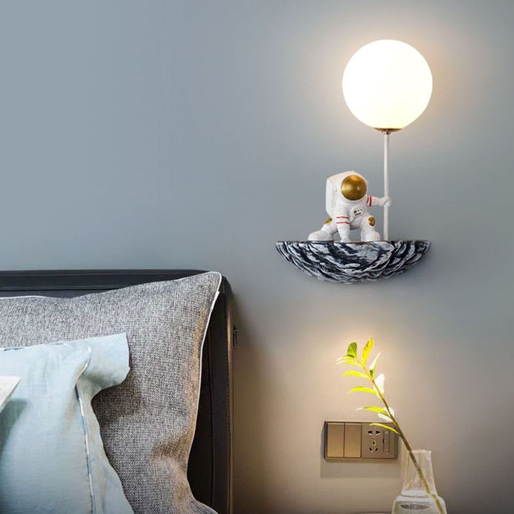 Fateh Decorative Astronaut Glass/Acrylic Wall Lamp, White/Blue-White - Lumpaz