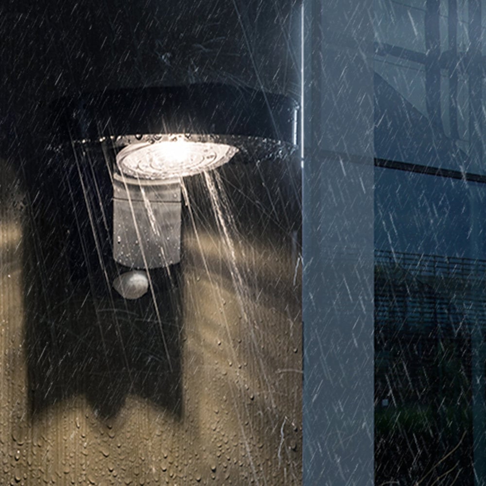 Orr Modern Round Metal/Acrylic Sensor Solar Waterproof Outdoor Wall Lamp, Black - Lumpaz