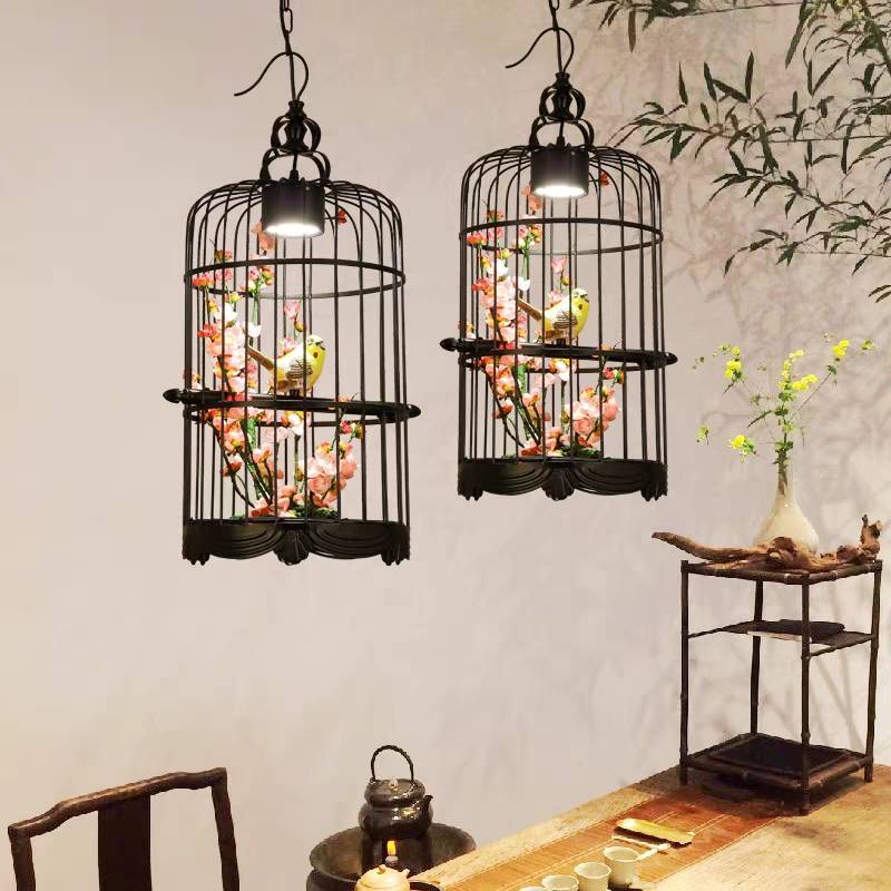 Cooley Art Deco Birdcage Metal Pendant Light, Black - Lumpaz
