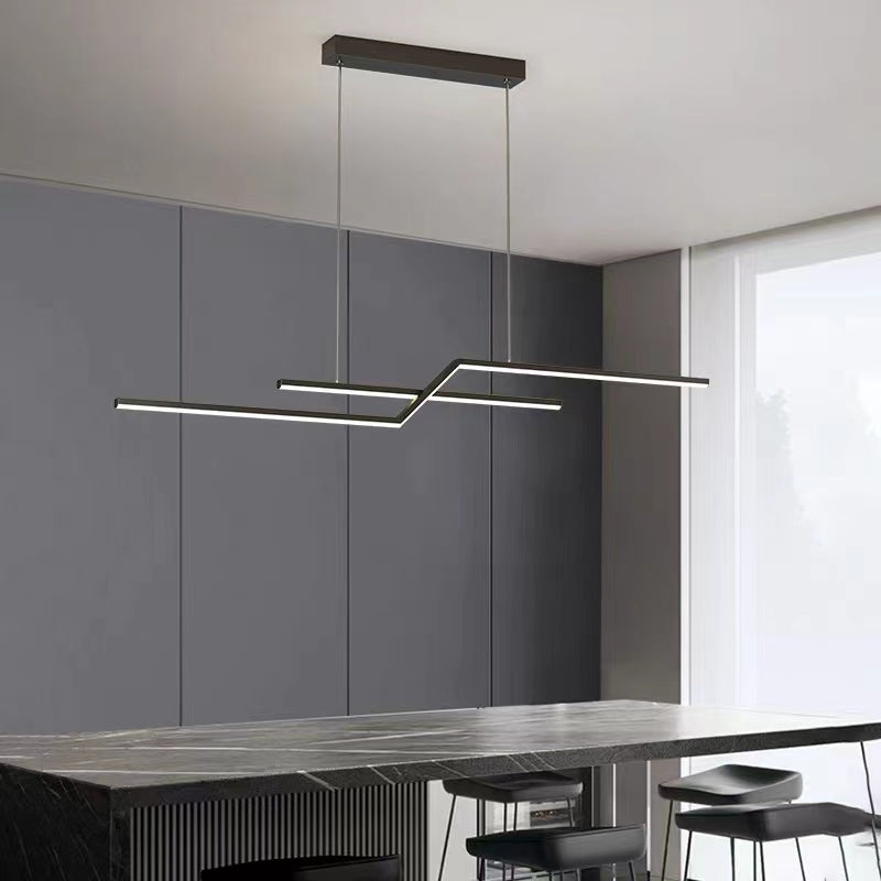 Parallel Fold Linear Pendant Light, Black/Gold, Living Room - Lumpaz
