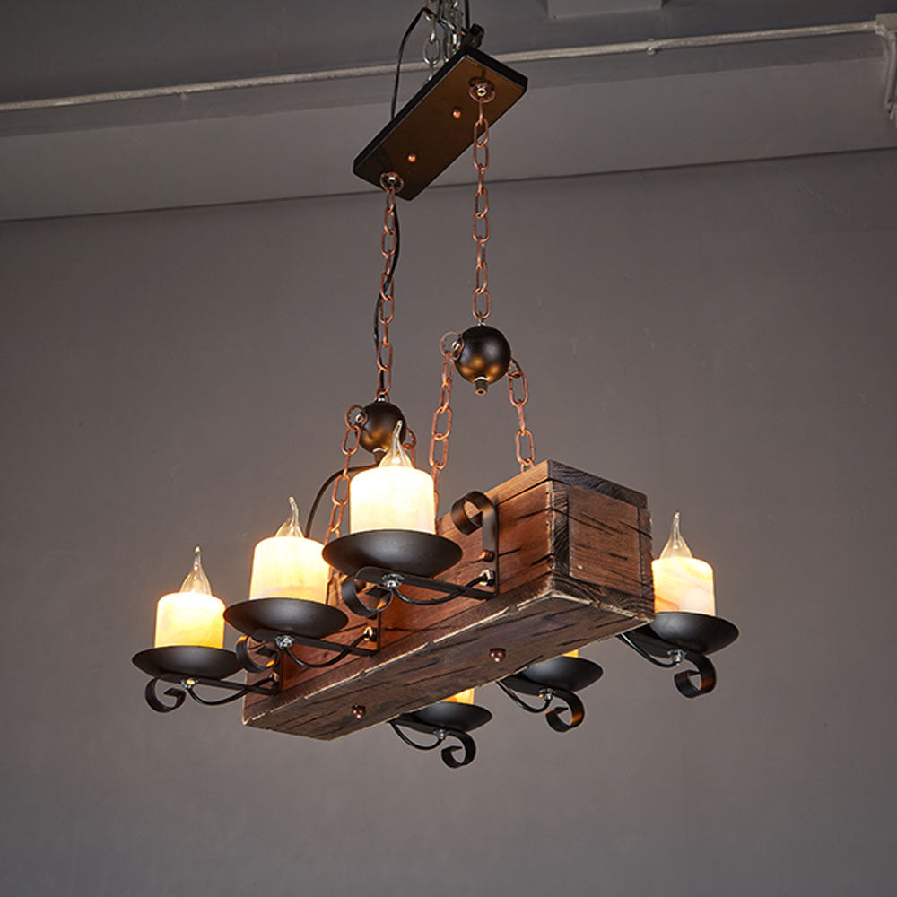 Austin Retro Rectangular Metal/Wood Pendant Light, Walnut - Lumpaz