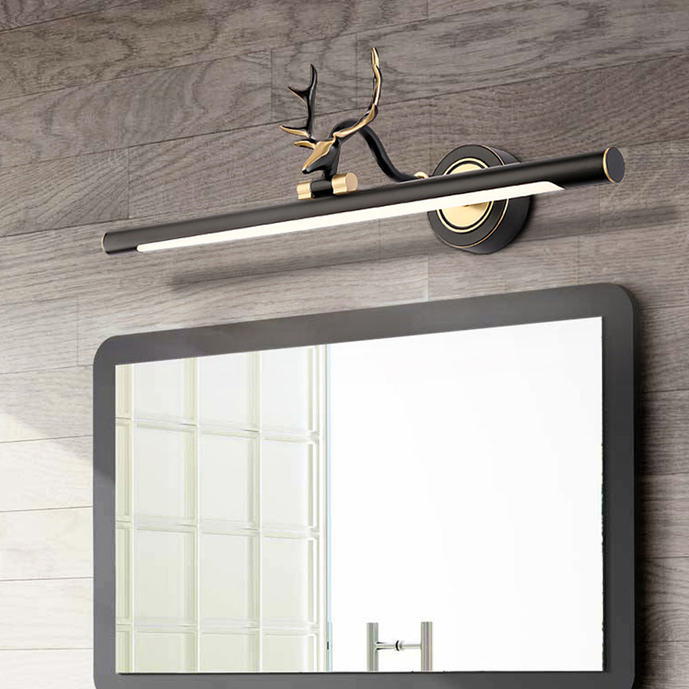 Leigh Decorative Deer Mirror Front Vanity Wall Lamp, Black/Gold - Lumpaz