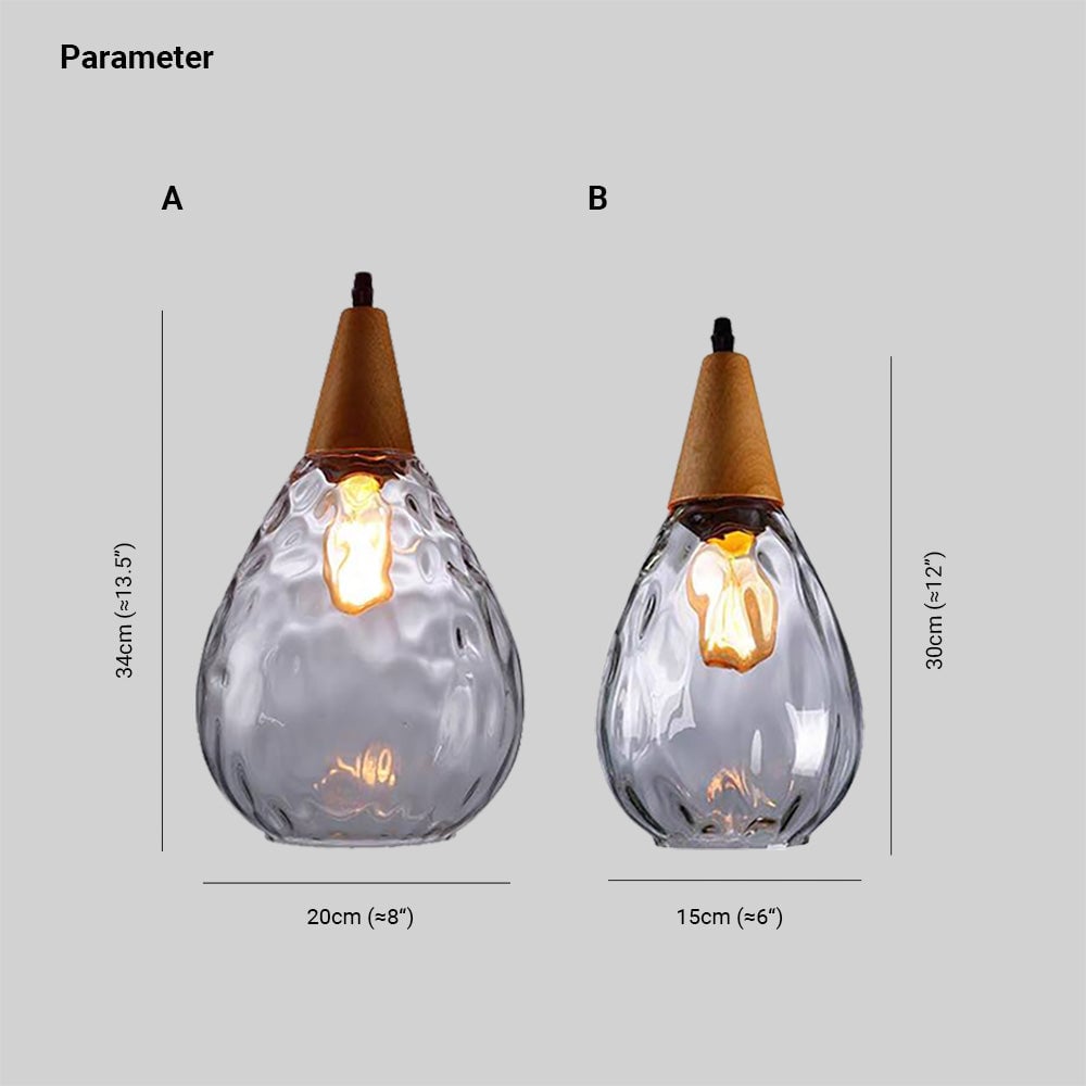 Avi Vintage Teardrop Pendant Light, Glass/Wood - Lumpaz