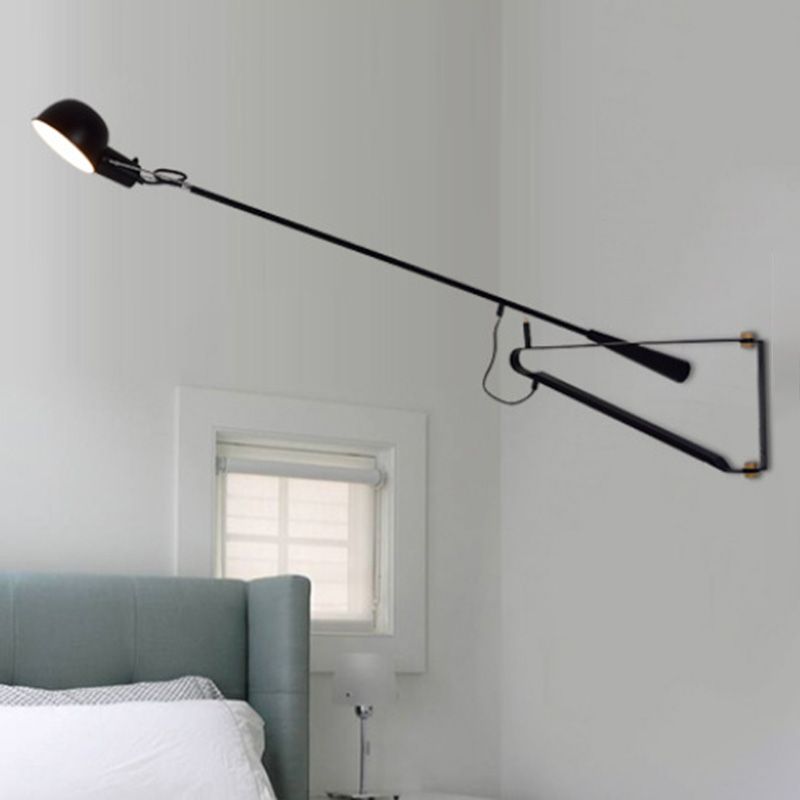 Brady Long Swing Adjustable Arm Wall Lamp Metal Black/White Bedroom - Lumpaz