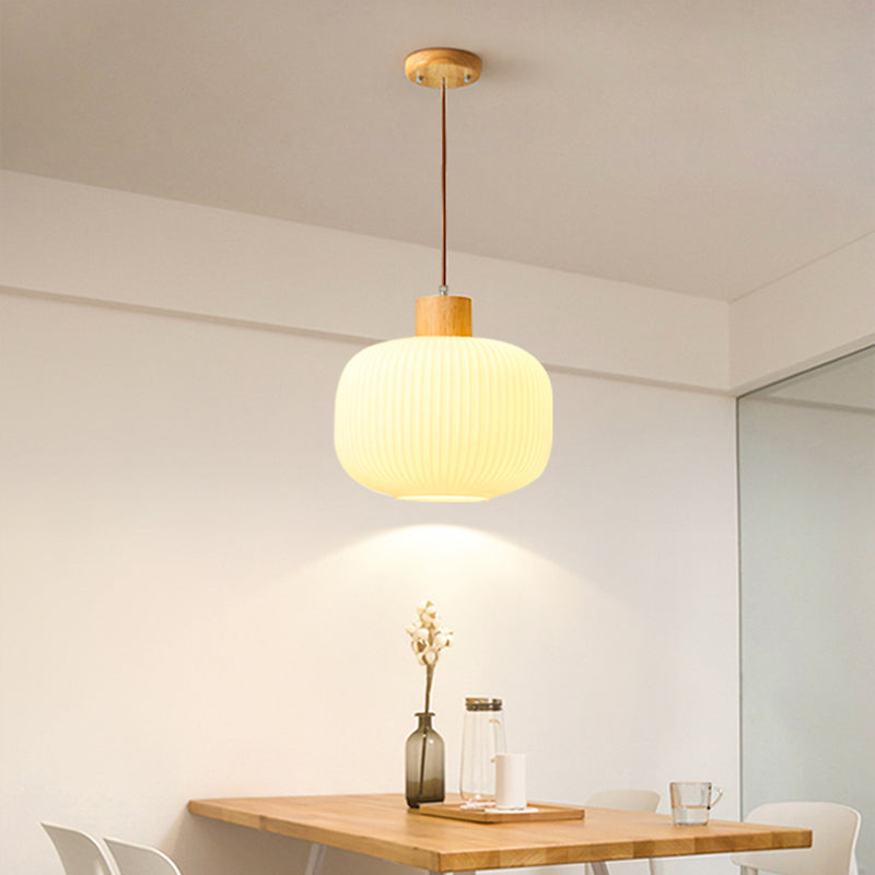 Ozawa Modern Wood/Glass Pendant Light, White - Lumpaz