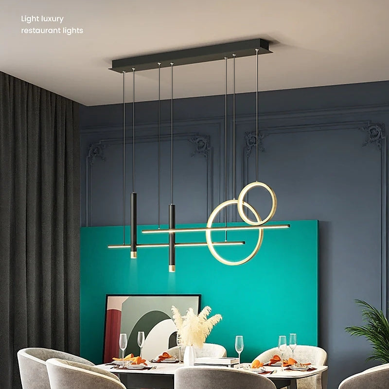 Madina Modern Pendant Light LED, Double Circle, Gold/Black - Lumpaz