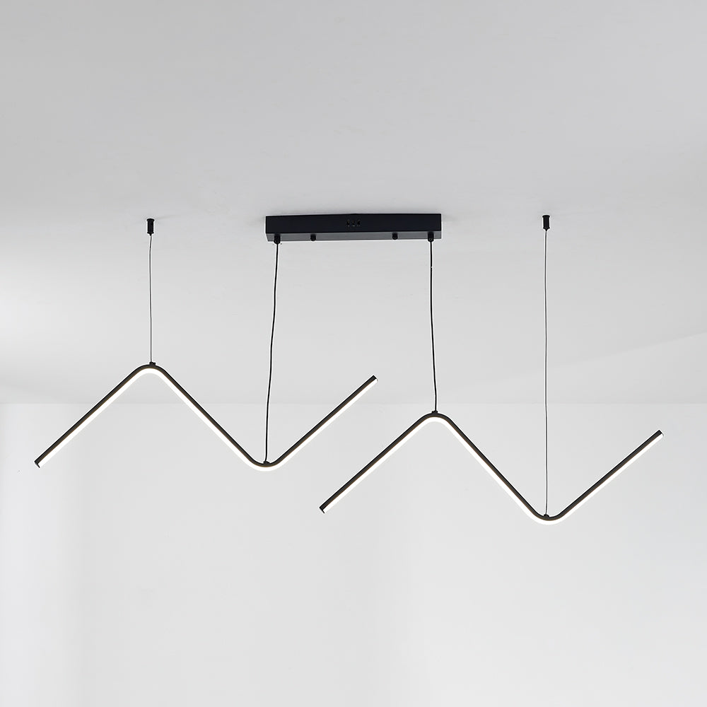 Modern Wavy Linear Pendant Light Double, Black/Gold - Lumpaz