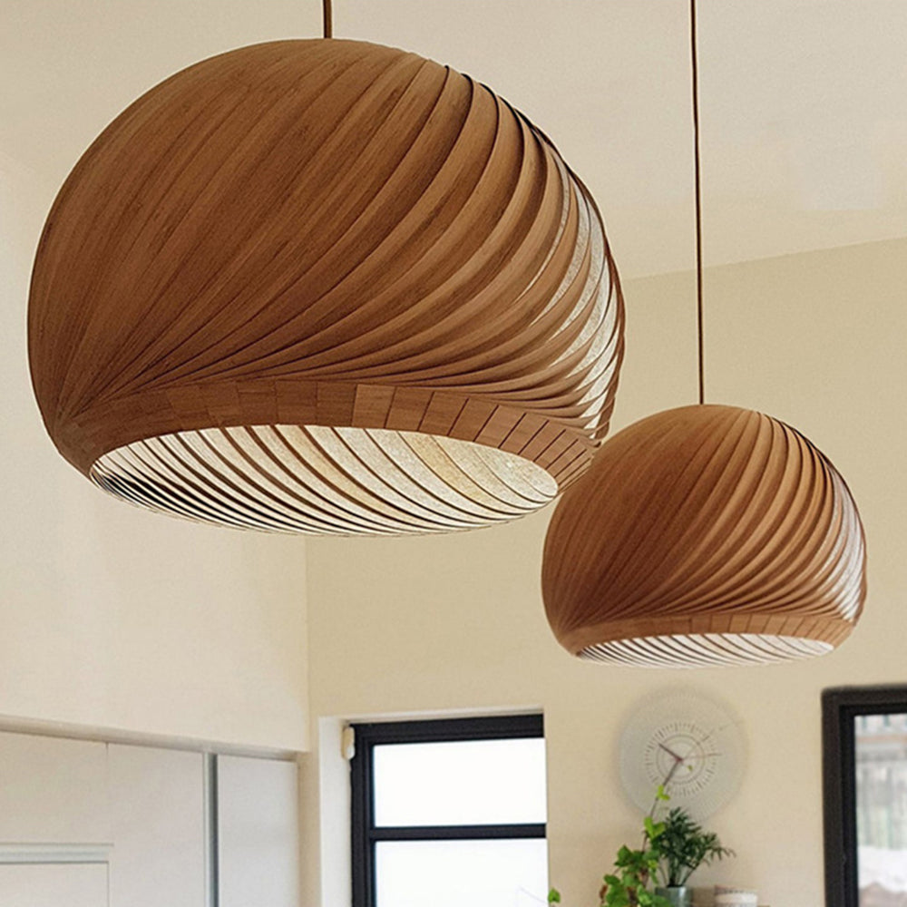 Ozawa Farmhouse Semi Metal Pendant Light, Brown/Wood - Lumpaz