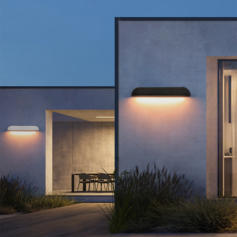 Orr Modern Minimalist Semi-elliptical Metal/Stone Outdoor Wall Lamp, Black/White - Lumpaz