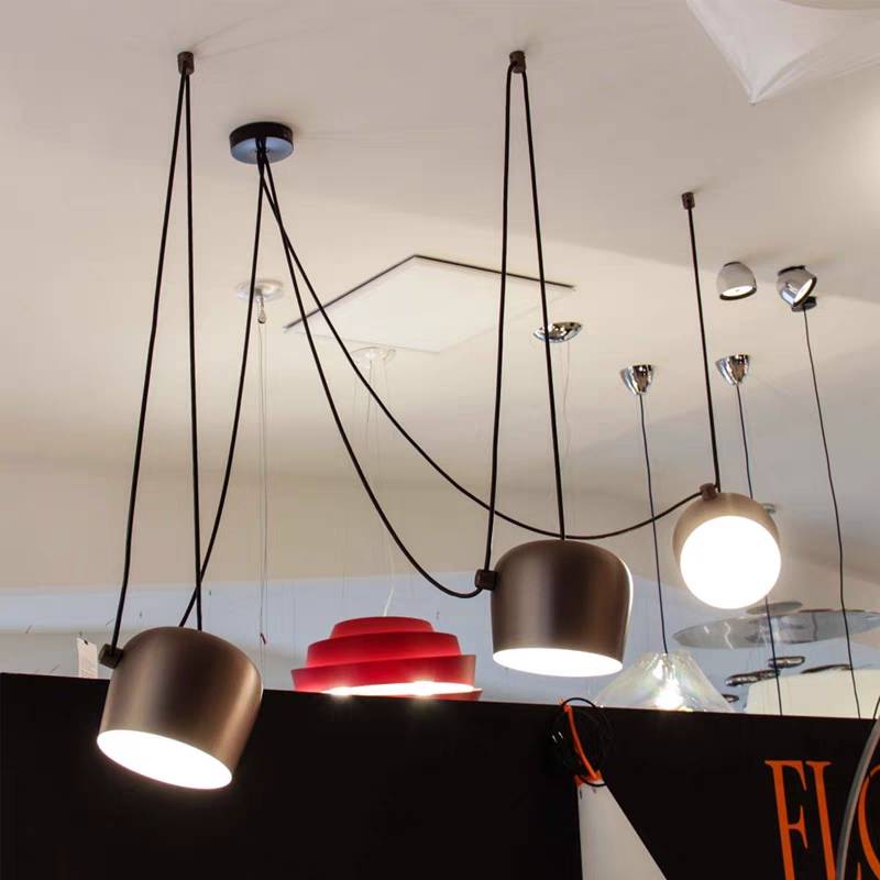 Modern Scandinavian Swag Drum Pendant Light, Black/White - Lumpaz