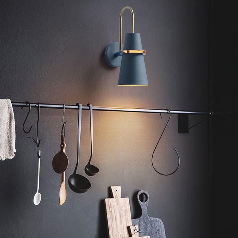 Morandi Modern Cone Metal Wall Lamp, Black/White/Blue - Lumpaz