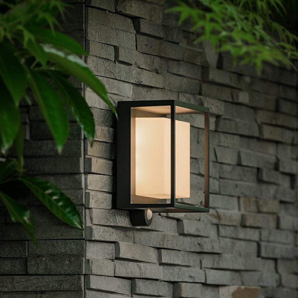 Orr Modern Rectangular Acrylic Sensor Solar Powered Outdoor Wall Lamp, Black - Lumpaz