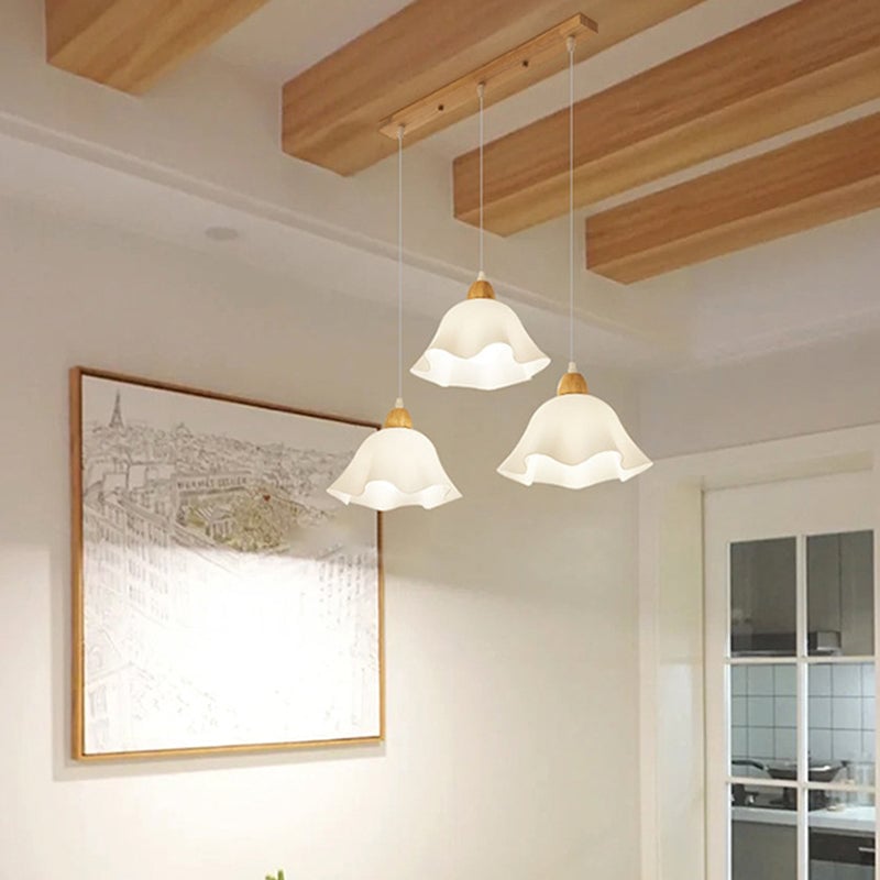 Ozawa Minimalist Flower Acrylic/Wood Pendant Light, White - Lumpaz