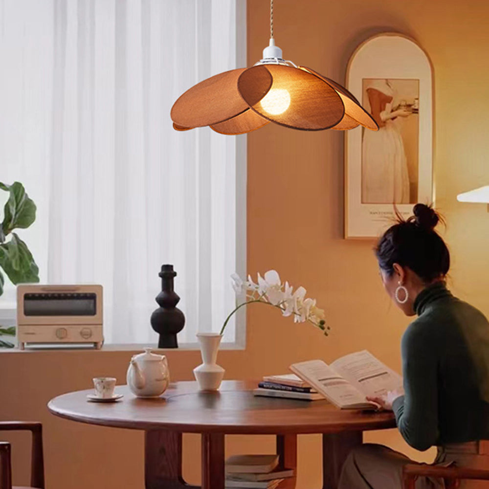 Renée Minimalist Fabric Flower Pendant Light, Orange/Brown/Beige - Lumpaz