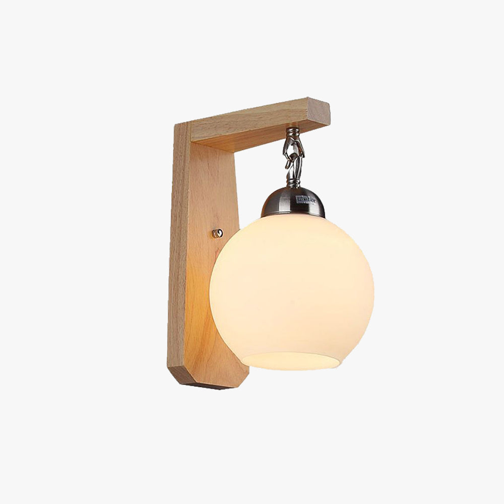 Ozawa Nordic Globe Glass/Wood Vanity Wall Light, Living Room - Lumpaz
