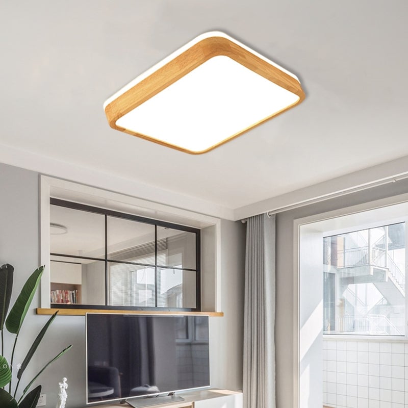 Ozawa Nordic Round Acrylic/Wood Flush Mount Ceiling Light Wood - Lumpaz