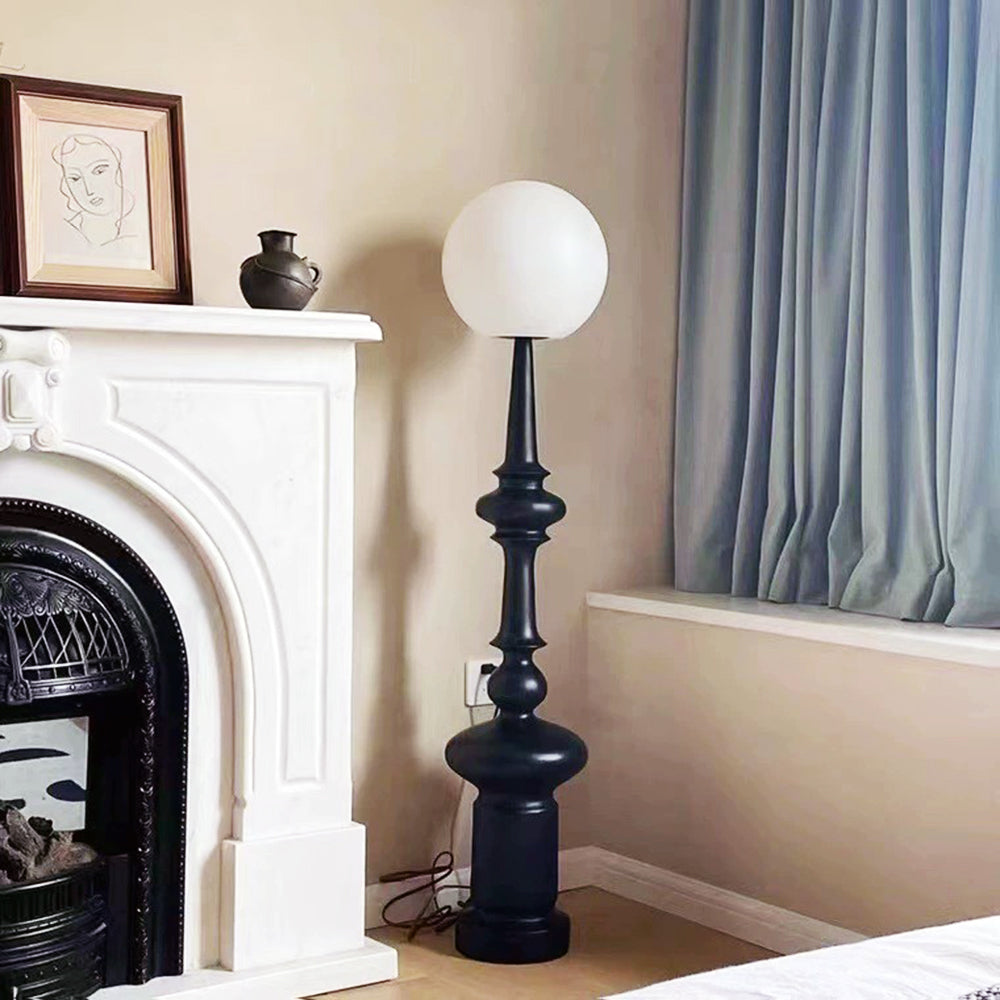 Salgado Retro Column Glass/Resin Floor Lamp, Black, Bedroom - Lumpaz