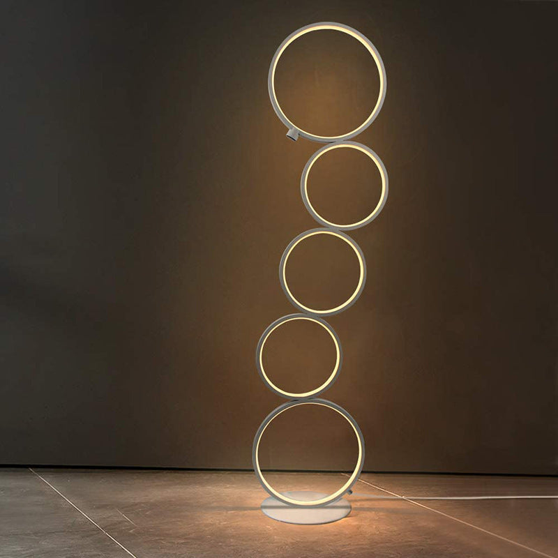 Arisha Floor Lamp Multi-ring Modern, Metal/Silicon, White/Black, Bedside - Lumpaz