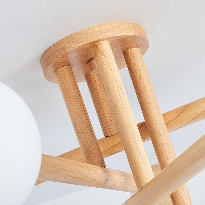 Ozawa Modern Globe Wood/Glass Flush Mount Ceiling Light - Lumpaz