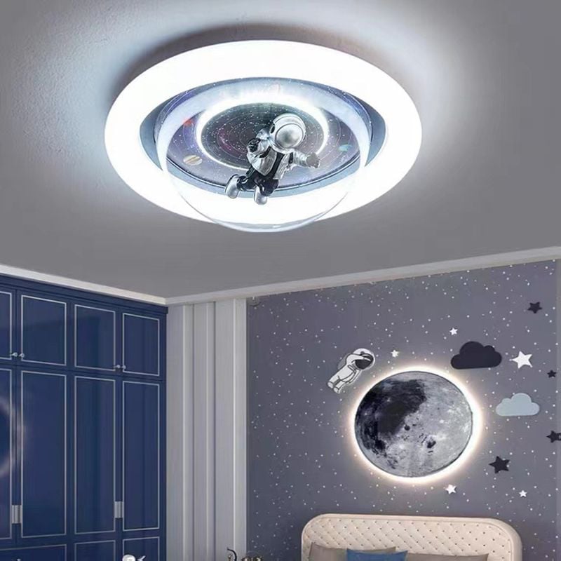 Fateh Flush Mount Ceiling Light Astronaut Modern, Metal/Acrylic, Pink/Blue, Bedroom - Lumpaz