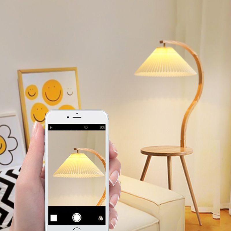 Ozawa Modern Pleated Wood Fabric Bedside Table Floor Lamp - Lumpaz