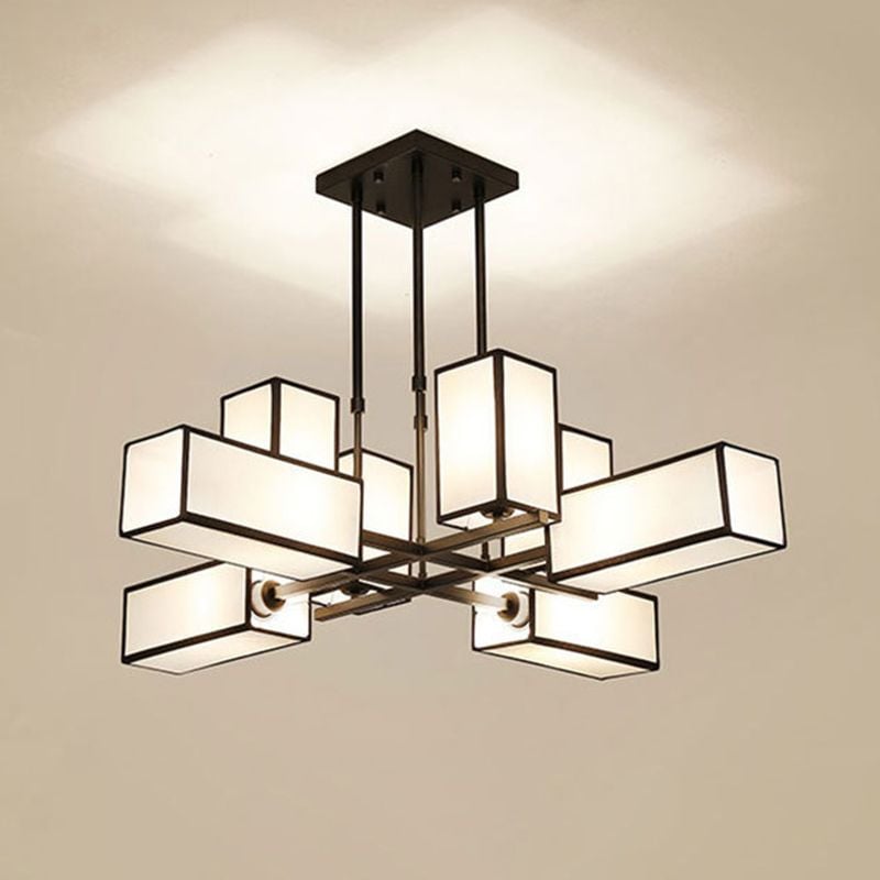 Lacey Pendant Light Square Retro, Metal/Fabric, Black/Gold, Living Room - Lumpaz