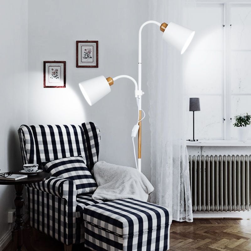 Eryn Floor Lamp Double Head Modern, Metal,Black/White, Bedroom - Lumpaz