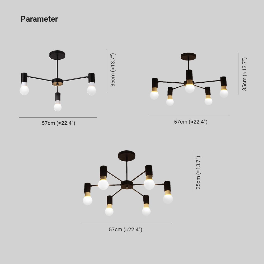 Valentina Industrial Semi Metal Flush Mount Ceiling Light, Black/White, Living Room - Lumpaz