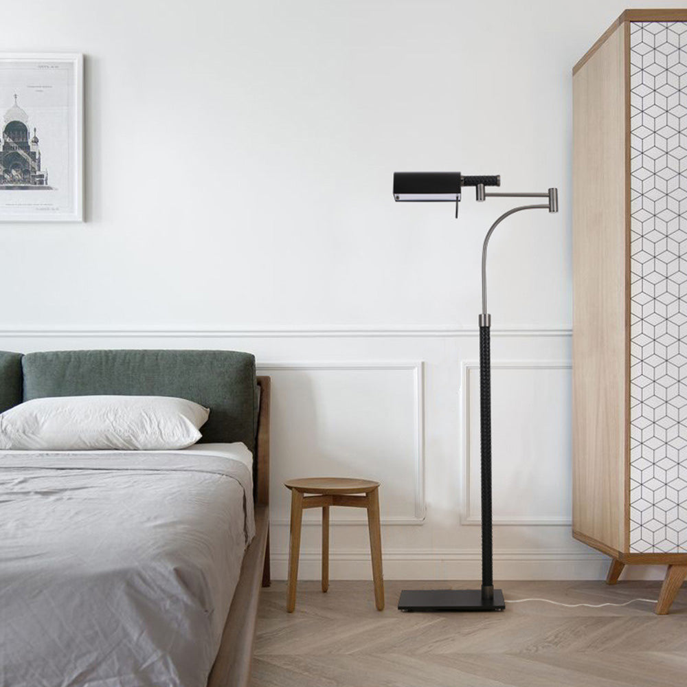 Salgado Design Modern Black Floor Lamp, Leather & Metal - Lumpaz