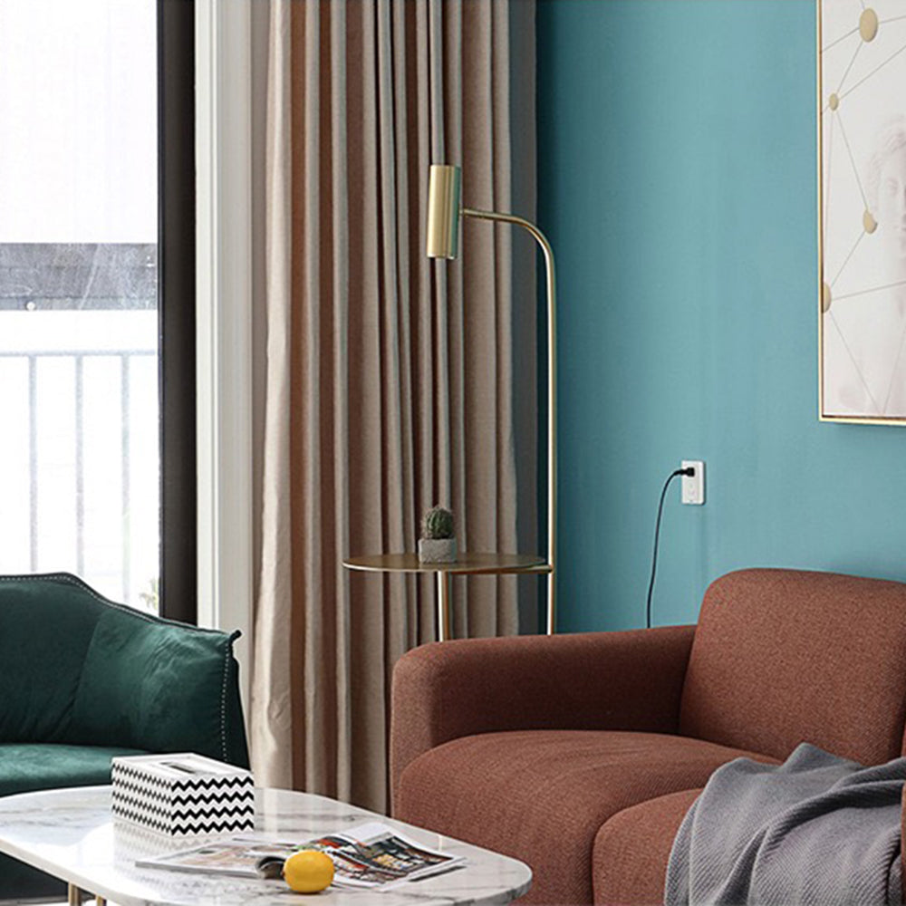Salgado Minimalist Metal Floor Lamp With Table, Black/Gold - Lumpaz