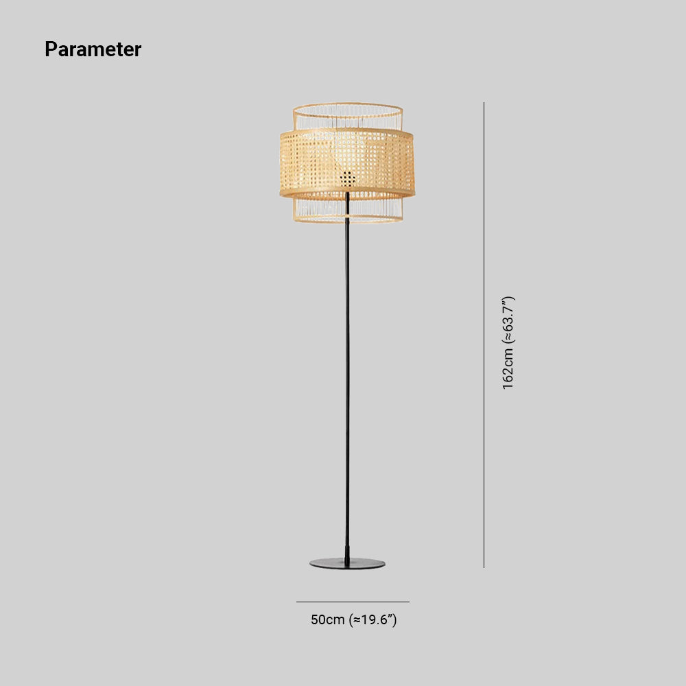 Ritta Zen Rattan/Willow Weave Tri-Layer Floor Lamp, Wood - Lumpaz