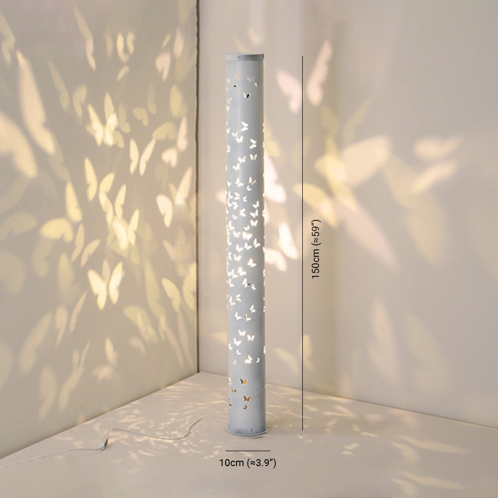 Kady Modern Cylinder Butterfly Metal Floor Lamp, Black/White - Lumpaz