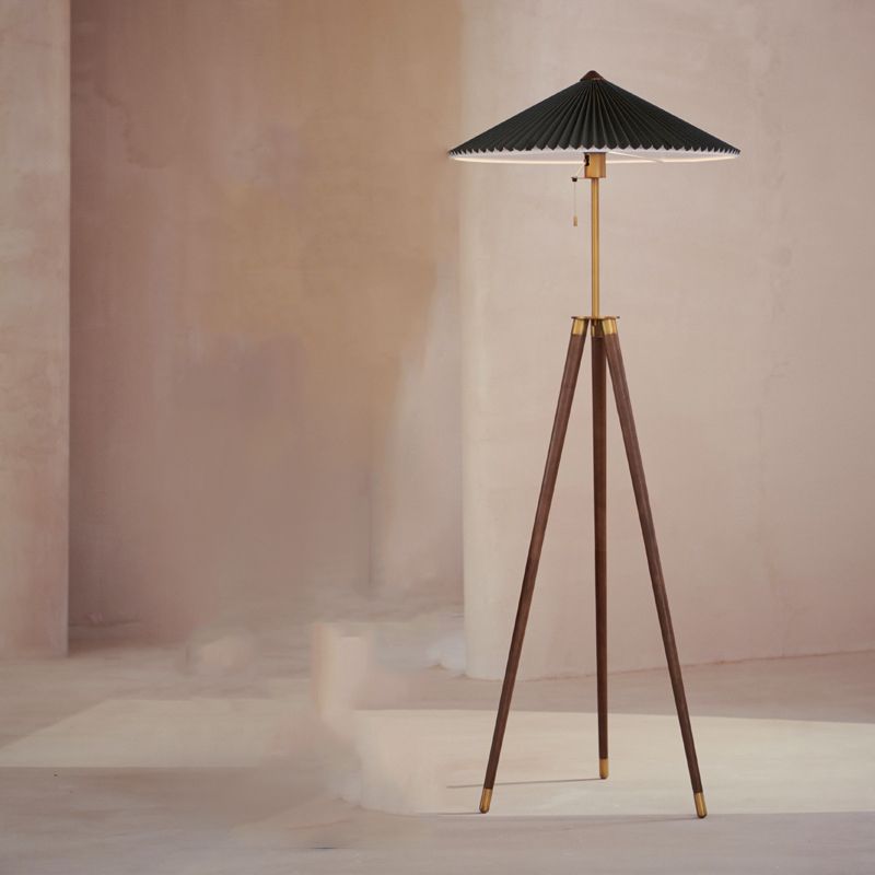 Ozawa Modern Pleated Tripod Wood Fabric Floor Lamp - Lumpaz