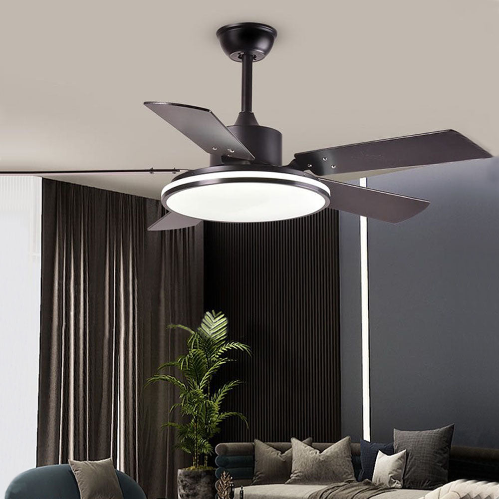 Haydn 5-Blade Modern Black DC Ceiling Fan with Light, Metal & ABS, 52'' - Lumpaz