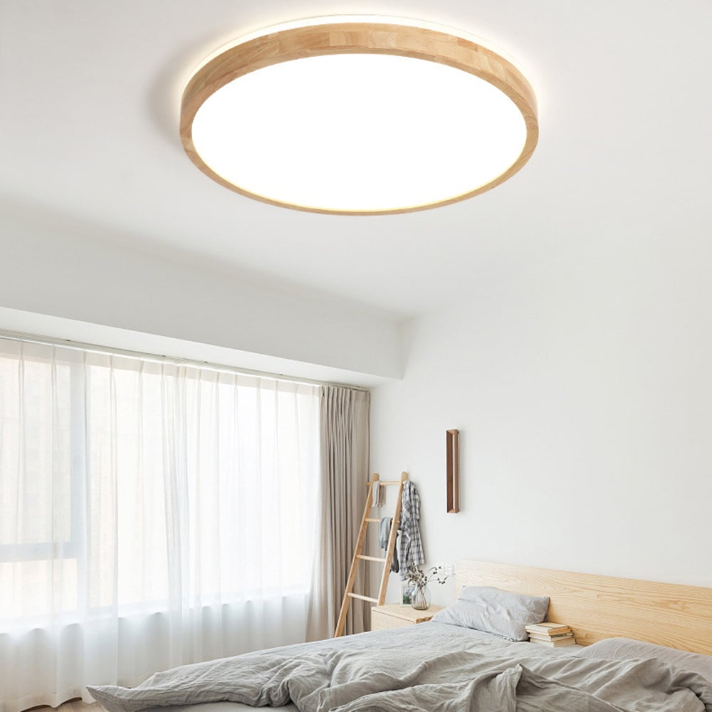 Ozawa Nordic Round Acrylic/Wood Flush Mount Ceiling Light Wood - Lumpaz