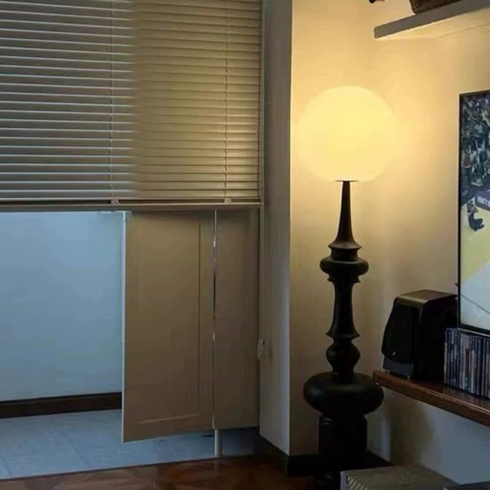 Salgado Retro Column Glass/Resin Floor Lamp, Black, Bedroom - Lumpaz