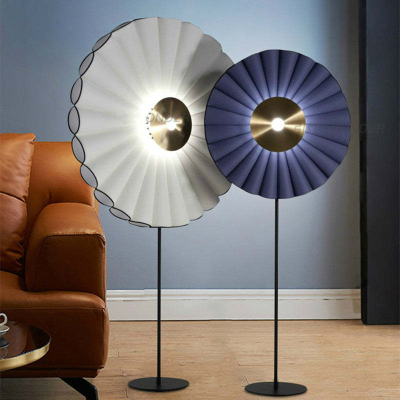 Chan Flower Metal/Artificial Paper Floor Lamp, White/Blue - Lumpaz