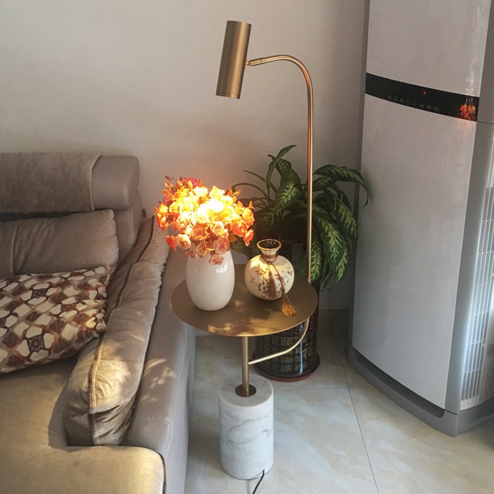 Salgado Minimalist Metal Floor Lamp With Table, Black/Gold - Lumpaz