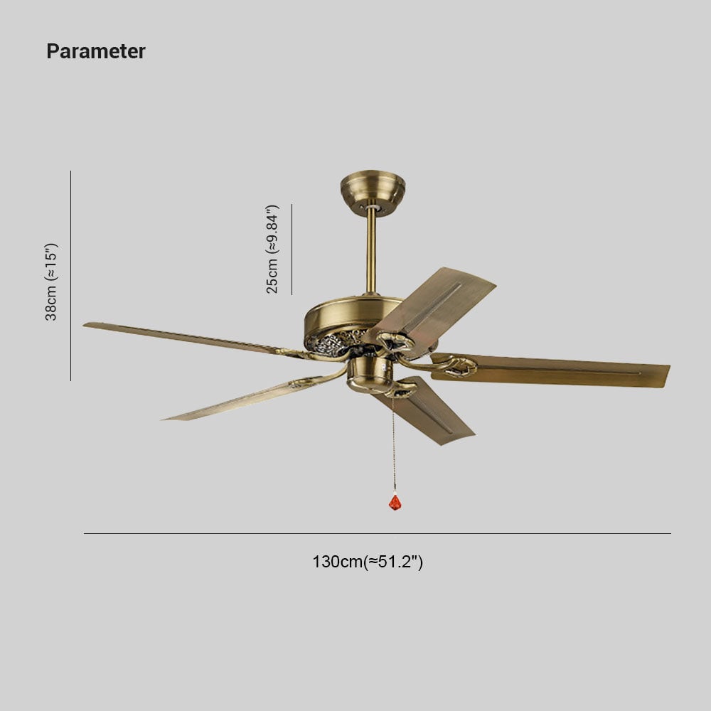 Alessio 5-Blade Cooper Industrial DC Ceiling Fan, Brass, 51'' - Lumpaz