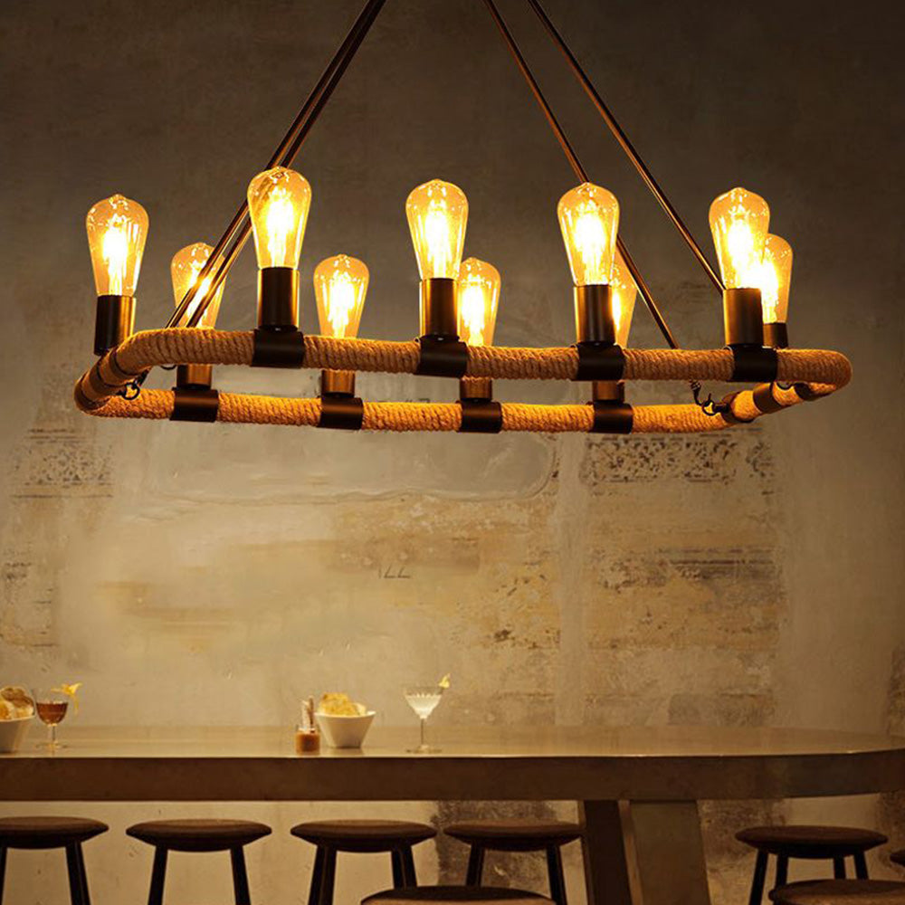 Alessio Retro Industrial Rope Pendant Light, Black - Lumpaz