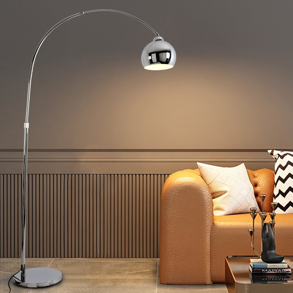 Salgado Modern Arc Metal Floor Lamp, Chrome, Study/Bedroom - Lumpaz