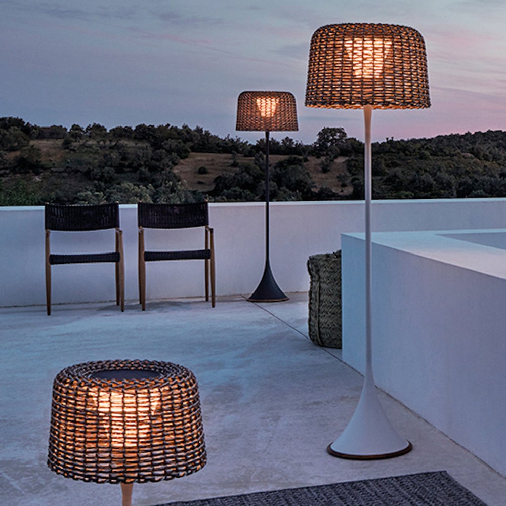 Ritta Waterproof Outdoor Floor Lamp, Rattan Black/White Balcony/Terrace - Lumpaz