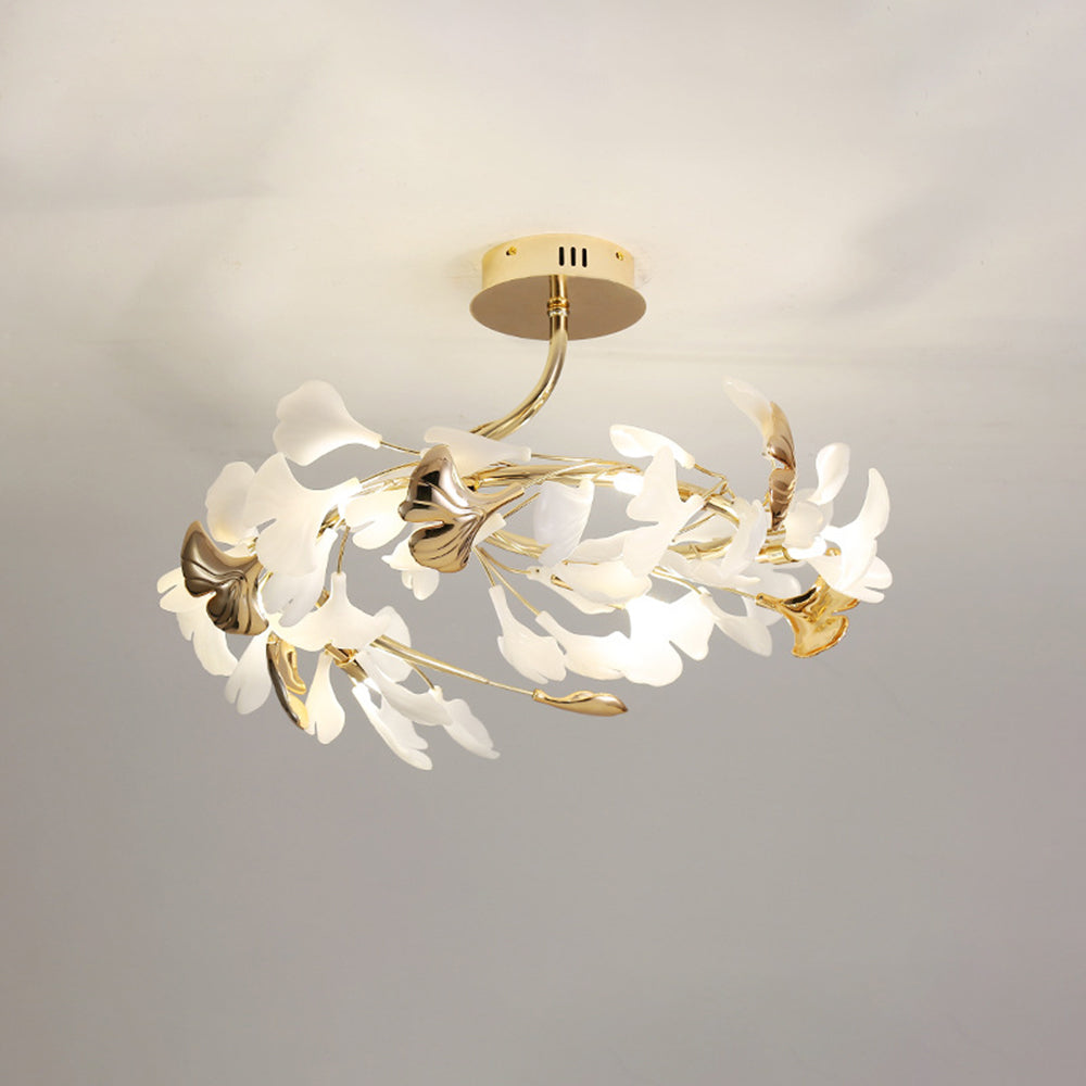 Olivia Elegant Leaf Ceramic/Metal Flush Mount Ceiling Light, Gold - Lumpaz