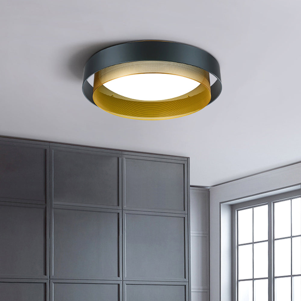 Quinn Modern Ring Metal/Acrylic Flush Mount Ceiling Light, White/Black - Lumpaz