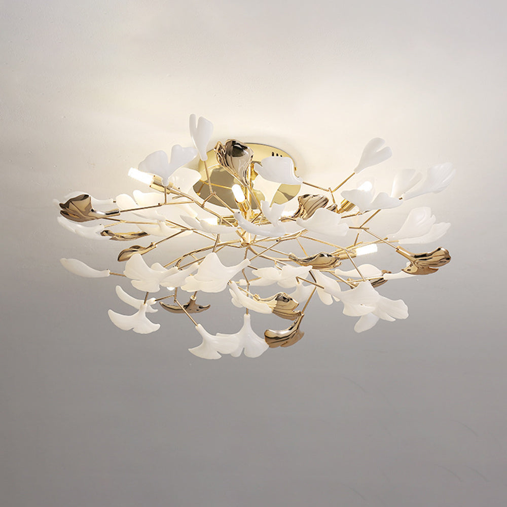 Olivia Elegant Leaf Ceramic/Metal Flush Mount Ceiling Light, Gold - Lumpaz