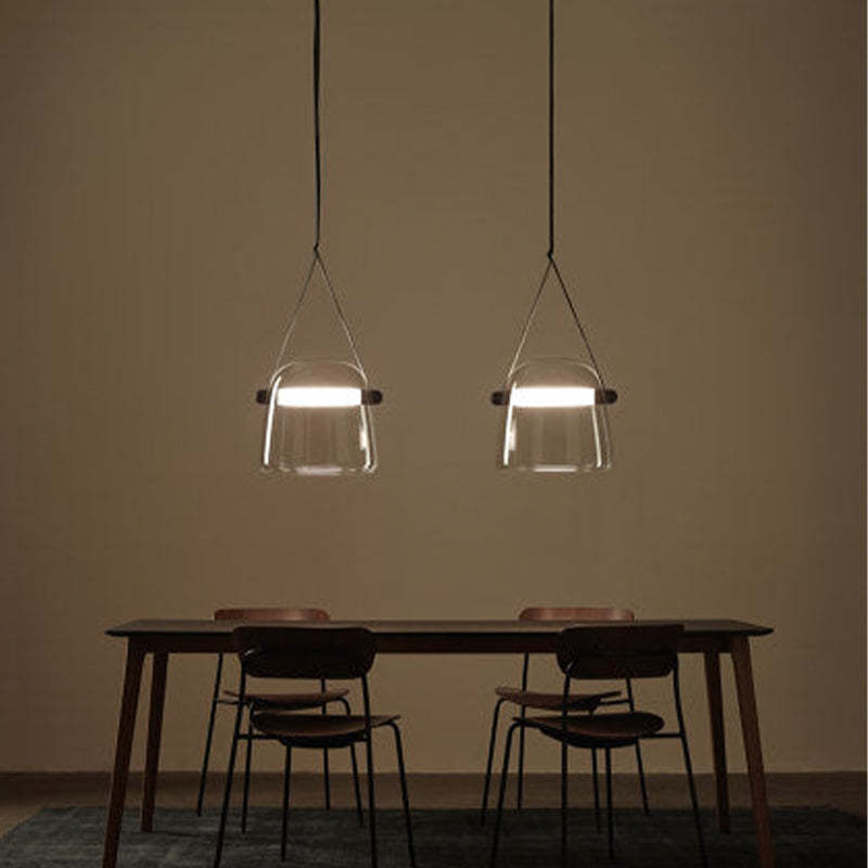 Modern Nordic Leather/Glass Pendant Light Gray/White Bedroom - Lumpaz