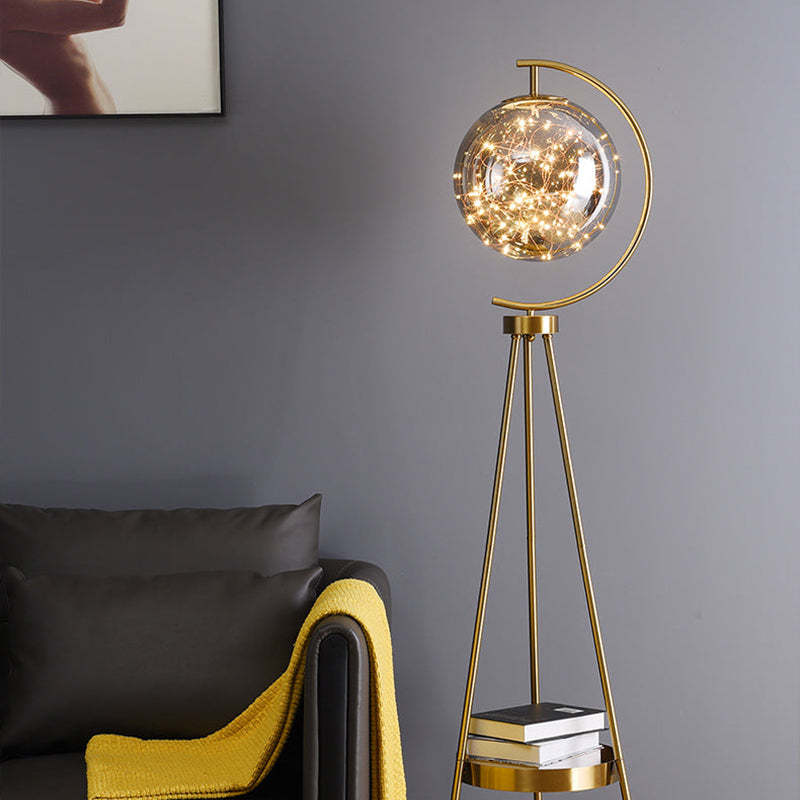 Kady Modern Starry Globe Glass Floor Lamp, Gold - Lumpaz