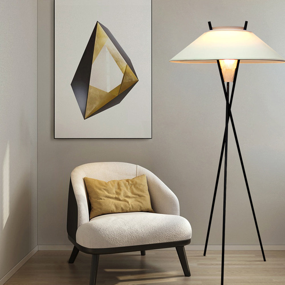 Carins Modern Tripod Metal/Fabric Floor Lamp, White - Lumpaz