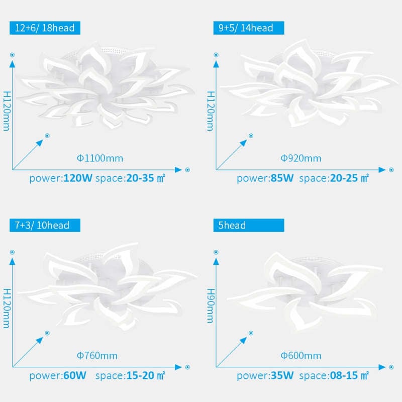 Hana Elegant Flower Flush Mount Ceiling Light, White/Black - Lumpaz