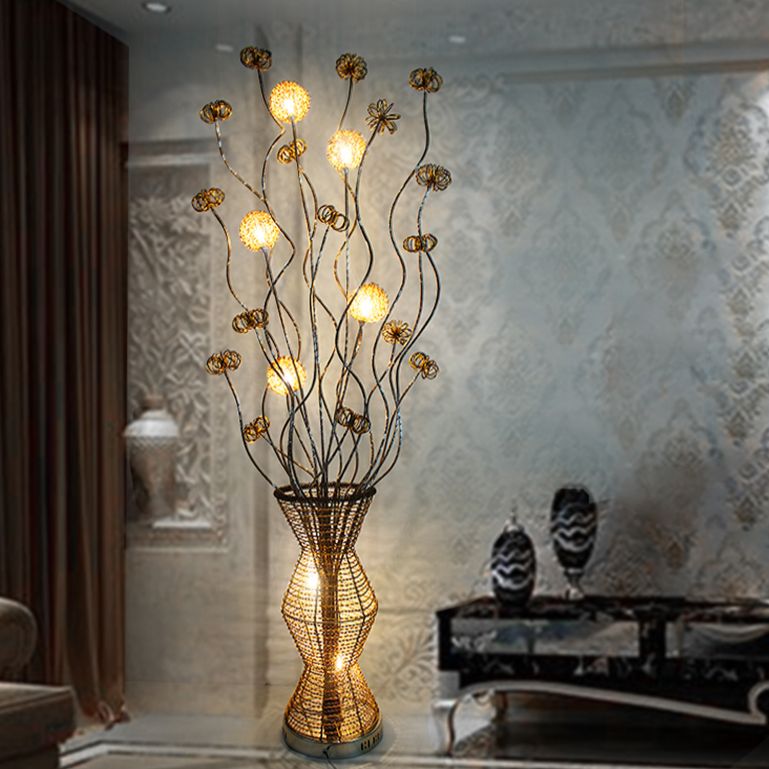 Bella Scandinavian Style Art Deco Handmade Metal Vase Gold Floor Lamp - Lumpaz